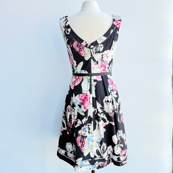 WHBM Black Floral Fit & Flare Dress 8 with Pockets Romantic Garden Party - Picture 5 of 14